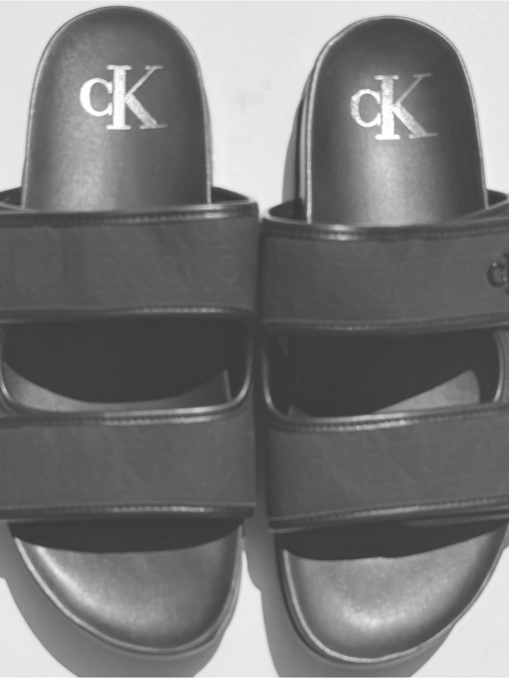 Calvin Klein Black Double-Strap Slide Sandals